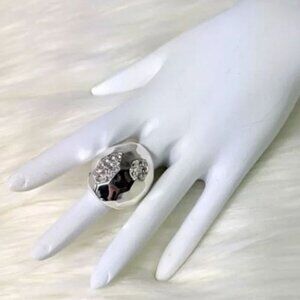 Silver Tone Rhinestone Stretch Ring